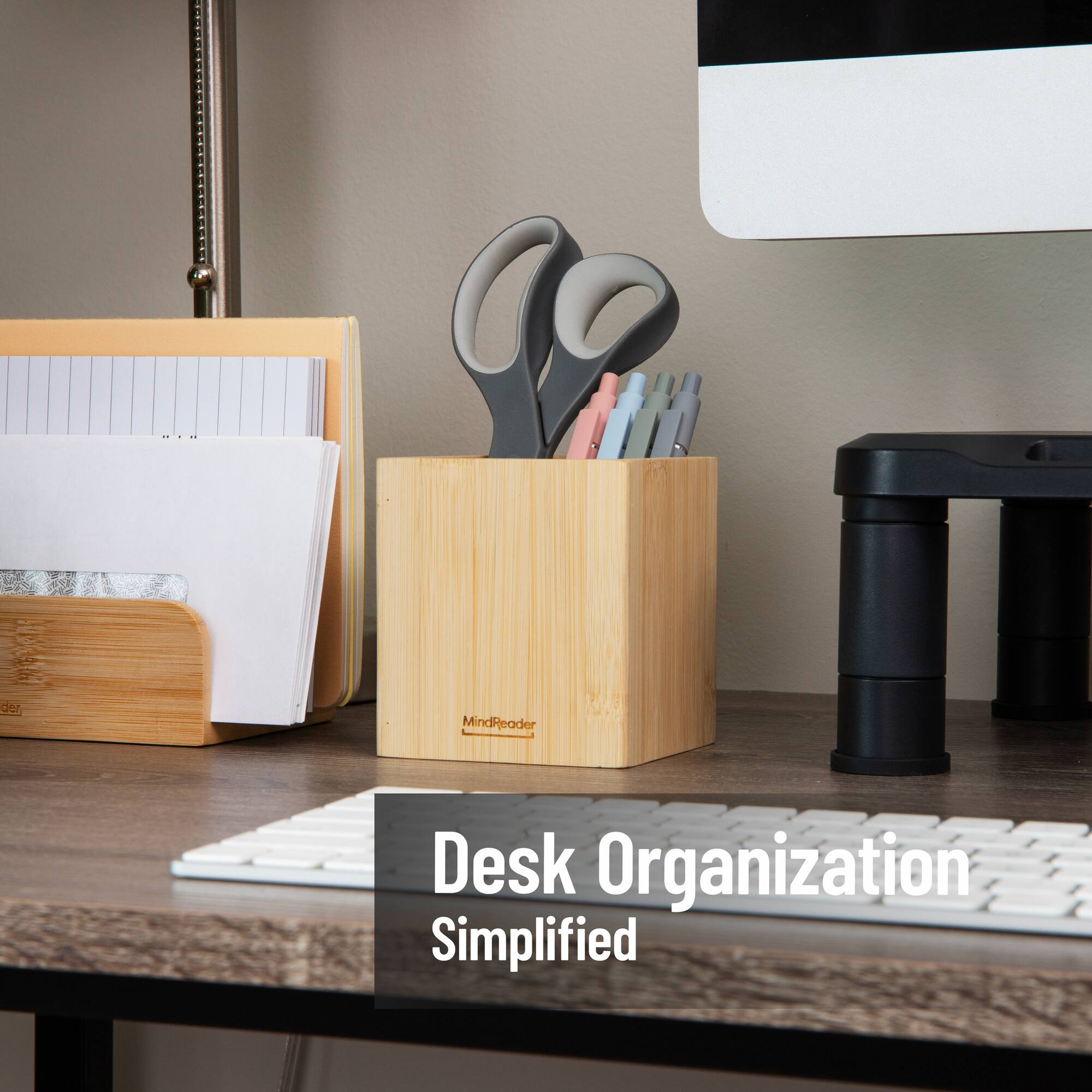 Mind Reader Pen Cup, Accessory Holder, Desktop Organization, Office, Bamboo, Brown